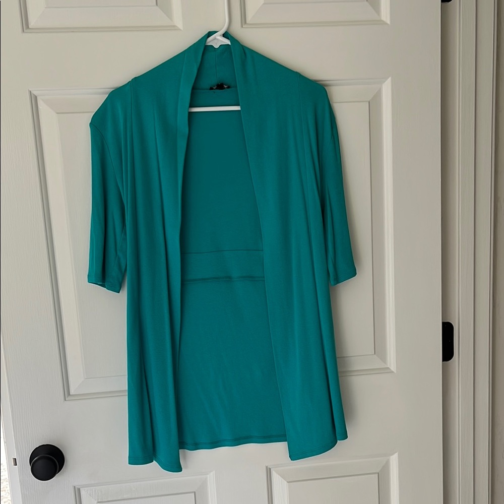 Teal Open Front Cotton and Modal Cardigan
